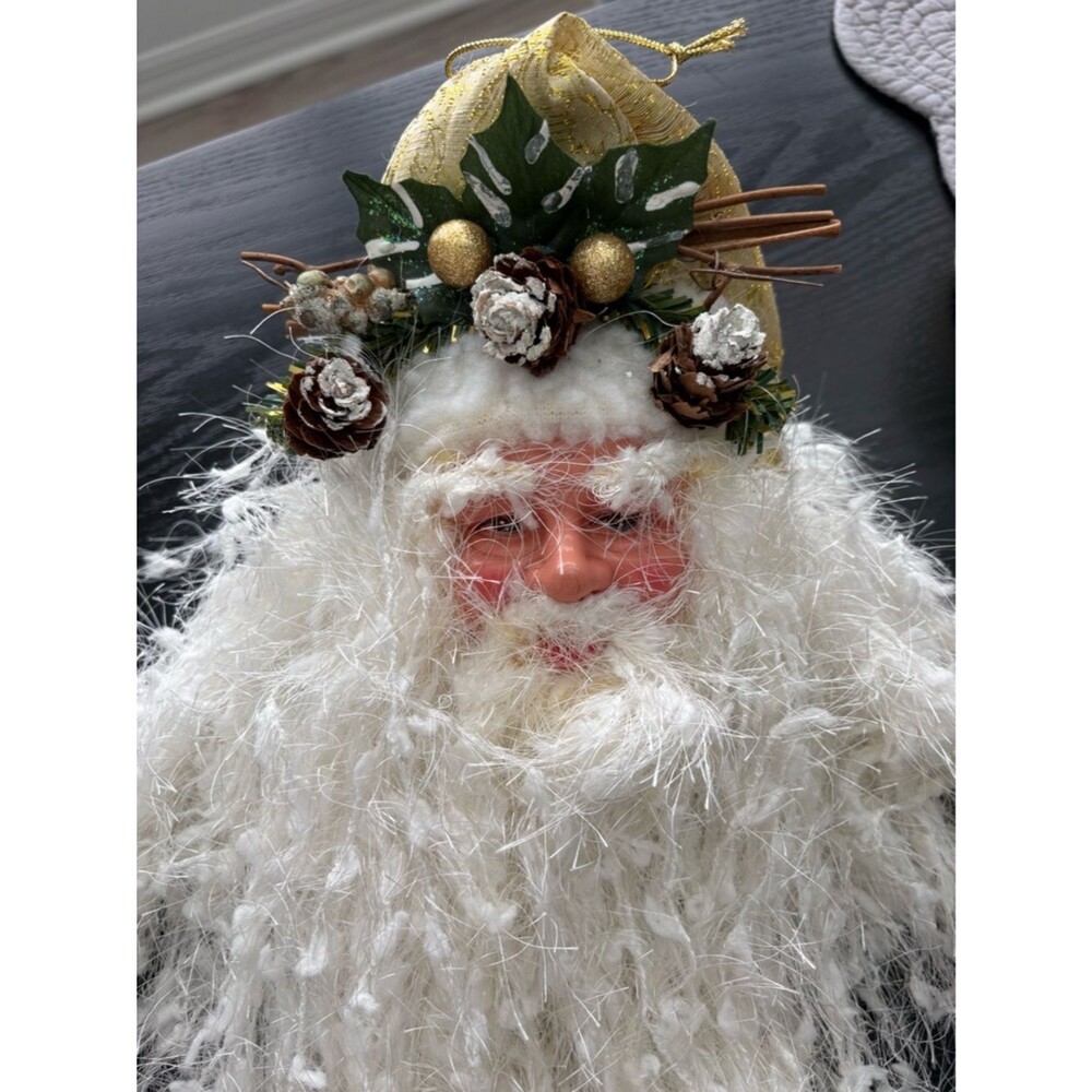 Father Christmas Door Hanging 36” Long White Beard Rustic Woodland Holiday Decor - Picture 5 of 9